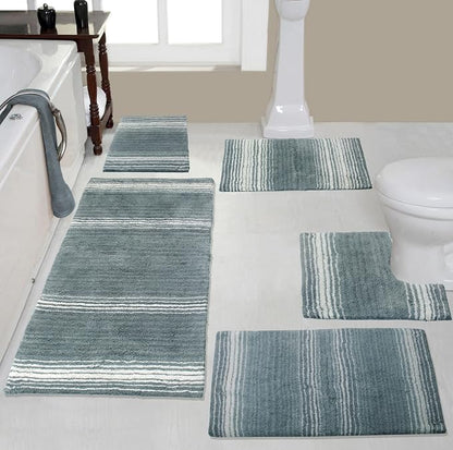 Home Weavers 100% Cotton Gradiation Collection Bathroom Décor | Washable Rug | Bathroom Mat | Kitchen Mat | Bathroom Rug Set | Bath Mat Set | Bath Floor Mat Non Slip, 5 Piece Set with Contour, Gray