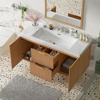 48'' Floating Bathroom Vanity with Sink, Wall-Mounted Cabinet | Painted Surface Wall Mounted Bathroom Vanity Cabinet, Soft Closing System, SMC Vanity Top for Hotels, Office Buildings