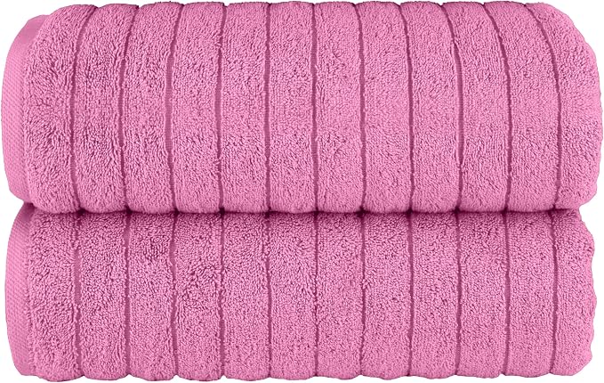 Elegant Comfort 100% Turkish Cotton Corduroy Ribbed Luxury Soft 2 Pack Bath Towels 27 x 54 Inch - Ultra Plush, Absorbent, Quick Dry, Hotel Spa Quality Towels for Bathroom Essentials, Light Pink