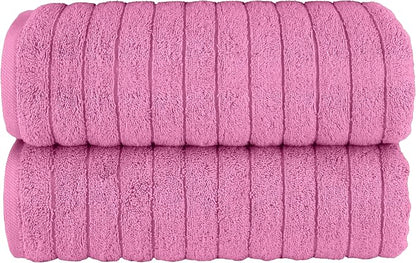 Elegant Comfort 100% Turkish Cotton Corduroy Ribbed Luxury Soft 2 Pack Bath Towels 27 x 54 Inch - Ultra Plush, Absorbent, Quick Dry, Hotel Spa Quality Towels for Bathroom Essentials, Light Pink
