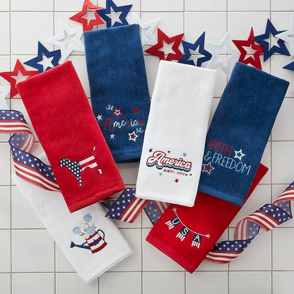 SKL Home Red White & Blue Hound Hand Towel Set-2pc, 100% Cotton, Red | Fun embroidery for Memorial Day, 4th of July, Labor Day & all patriotic holidays. For use in the bathroom, kitchen or bar.