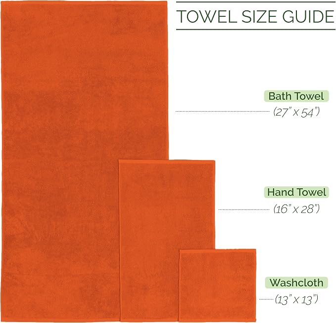Elegant Comfort 100% Turkish Cotton Corduroy Ribbed Luxury Bath Towels 6-Piece Set, Premium Feel - Quick Dry, Highly Absorbent, Contains 2 Bath Towels, 2 Hand Towels, and 2 Washcloths, Orange