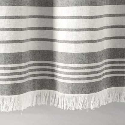 Lush Decor Nantucket Yarn Dyed Cotton Blend Tassel Fringe Shower Curtain Single 72" W x 72" L Gray - Gray Shower Curtains for Bathroom Curtain