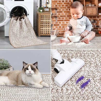 Printed Runner Rugs for Hallway 2x10 Kitchen Rugs Non Slip Washable Modern Soft Hallway Runner Contemporary Low Pile Rug for Living Room Bedroom Decor Nursery Rug, Beige/Grey