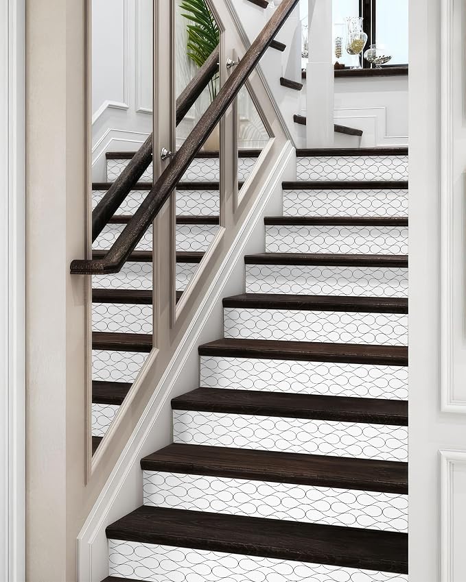 FLFK Modern Grid Stair Stickers - Set of 15, Peel and Stick Stair Riser Decals, 39.3"x7.08"