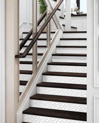 FLFK Stair Riser Decals - Modern Grid Stair Stickers Murals Peel and Stick Self-Adhesive for Home Decor, 39.3" W x 7.08" H x 13Pcs