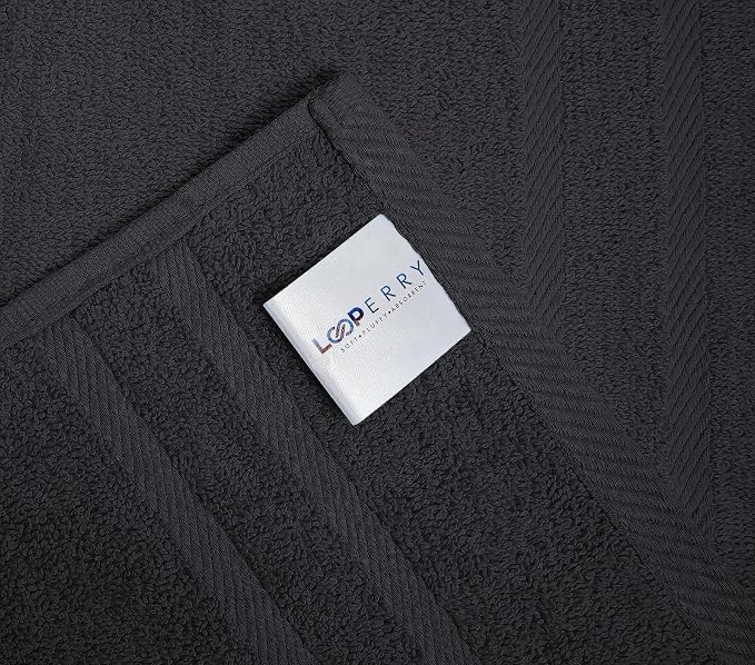 Looperry 6 Pack Small Bath Towel Set - 100% Cotton 23x46 Shower Towels in 450 GSM. Lightweight & Absorbent Quick Dry Gym Towel for Showering, Pet Drying, Spas & Salons. Terry Ringspun Towels (Black)