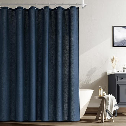 Navy Blue Shower Curtain for Bathroom, Linen Textured Weighted Hem Cloth Shower Curtain Set with Hooks, Simple Hotel Luxury Men Nautical Bath Accessories Decor,72x90, Dark Blue