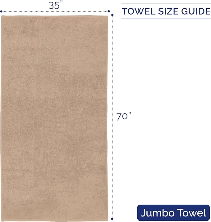 Elegant Comfort Premium Turkish Cotton 1 Piece Jumbo Bath Towel - 35 x 70 inch, Luxurious Hotel Spa Quality 100% Turkish Cotton Large Bath Towel - Highly Absorbent - Soft Bathroom Towel, Taupe