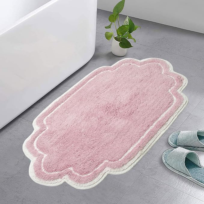 Home Weavers Allure Collection 100% Cotton Tufted Bathroom Rug, Soft and Absorbent Bath Rugs, Non-Slip Bath Carpet, Machine Wash Dry Bath Mats for Bathroom Floor, 21"x34" Bath Rug, Pink