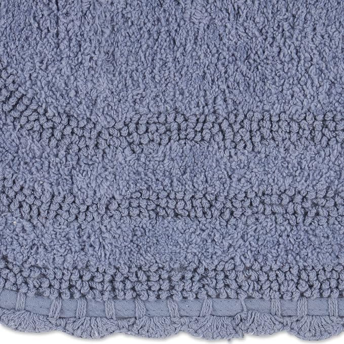 DII Crochet Collection Reversible Bath Mat, Small Oval, 17x24, Stonewash Blue