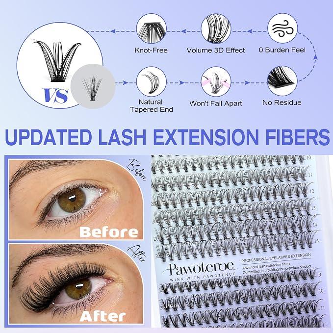 Lash Extension Kit DIY 280pcs Individual Lash Clusters Kit 20D&30D Natural 9-15mm Cluster Eyelash Extensions Kit with Lash Bond and Seal, Tweezers for Self Use (20D&30D, 0.07D, 9-15mm, Kit)