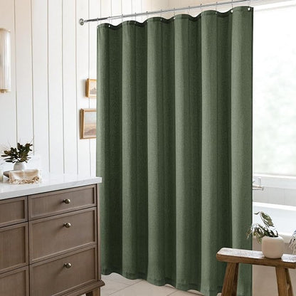 Olive Green Shower Curtain for Bathroom Water Repellent 72x90 Inch | Extra Long, Linen Shower Curtains 90 Inches Long, Boho Shabby Chic Country Rustic, Green, Bath Decor Drapes, with Hooks