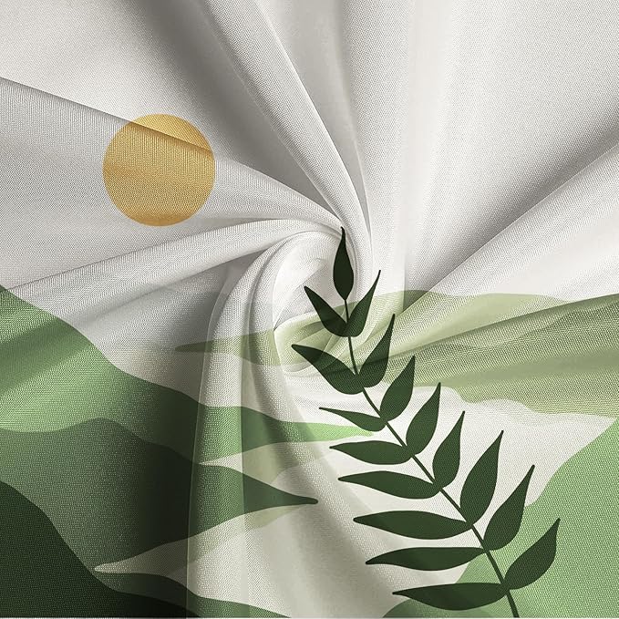 Boho Mid Century Shower Curtain Modern Abstract Sun Tropical Leaves Bathroom Curtain Set Neutral Minimalist Plant Waterproof Fabric Bath Decor with Hooks 72x84 inch
