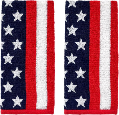 SKL Home American Flag Hand Towel Set-2pc, 100% Cotton, Reversible, Multi | Fun for Memorial Day, 4th of July, Labor Day & all patriotic holidays. For use in the bathroom, kitchen or bar.