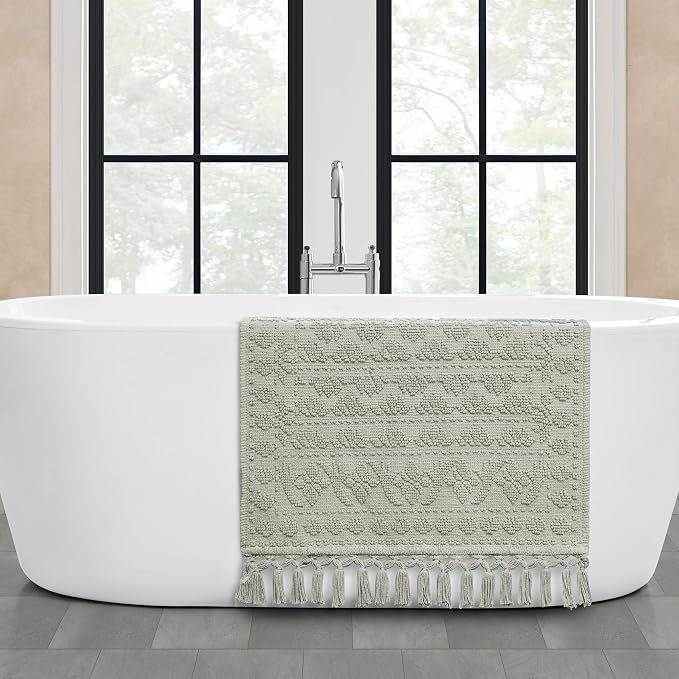 French Connection Nellore Bath Rugs, Woven and Beaded Bath Mats, Durable and Thick Bath Mats for Bathroom and Shower Rugs, 24" x 64", Medium Grey