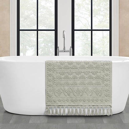 French Connection Nellore Bath Rugs, Woven and Beaded Bath Mats, Durable and Thick Bath Mats for Bathroom and Shower Rugs, 24" x 64", Medium Grey