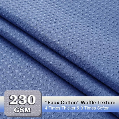 OVZME Long Fabric Shower Curtain Set, Waffle Textured Shower Curtain for Bathroom - Weight 230GSM Heavy Duty Hotel Spa Luxury Bath Curtain Set with 12 Plastic Hooks, 72x78, Blue