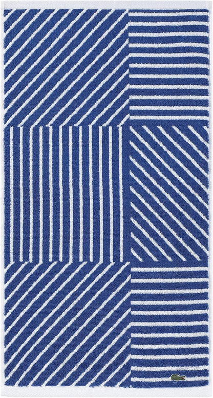 Lacoste Guethary Striped Towel – 100% Cotton, Reversible Modern Geometric Design, Soft & Absorbent, Durable & Lightweight, Machine Washable – Surf Blue, 16"x30" Hand Towel