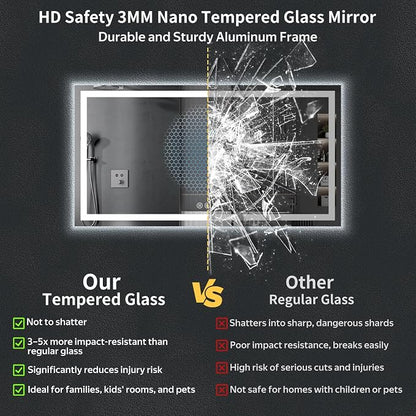 60"x30" LED Bathroom Mirror with Lights, Backlit+Frontlit, Anti-Fog | CRI 95, Stepless Dimmable, 3 Colors Lighting, Shatterproof Tempered Glass, HD Reflection, Memory, (Horizontal/Vertical)