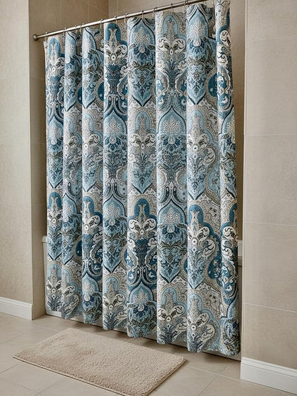 Serafina Home Decorative Blue & Brown Boho Fabric Shower Curtain, Modern Farmhouse for Vintage Rustic Bathroom Decor, Floral Victorian, 72 x 72