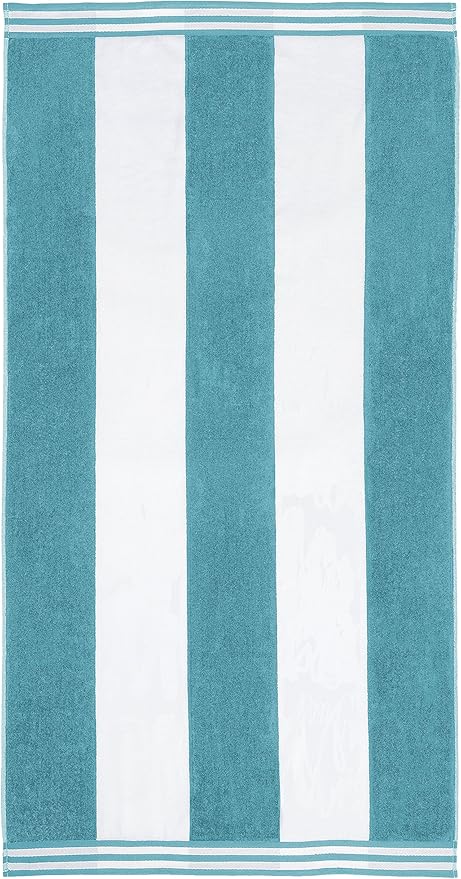 Superior Cotton Nautical Stripe Beach Towels, Colorful Towels for Adult, Kid, Pool, Swimming, Sand, Travel, Large Oversized, Absorbent, Fast Drying, Bath Basics, Cabana Collection, 1 Piece, Turquoise
