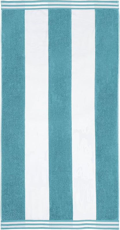 Superior Cotton Nautical Stripe Beach Towels, Colorful Towels for Adult, Kid, Pool, Swimming, Sand, Travel, Large Oversized, Absorbent, Fast Drying, Bath Basics, Cabana Collection, 1 Piece, Turquoise