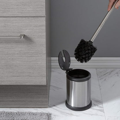 Bath Bliss Stainless Steel 2 Pack Self Closing Lid Toilet Brush and Holder, Finger Print Proof, Compact, Small Space, 6980-2PK, Silver