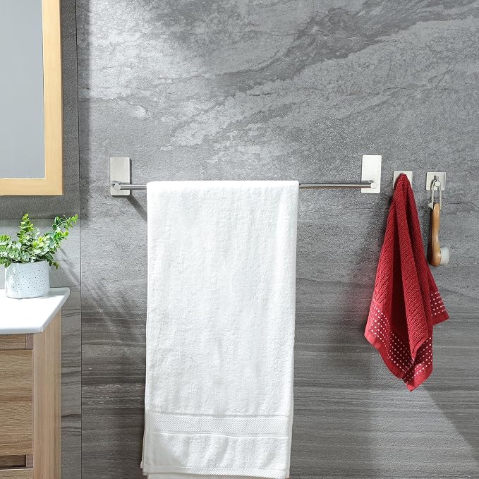 Taozun Towel Bar - 24 Inch Towel Holder with 2 Packs Adhesive Hooks | Hand Towel Rack Stick on Wall, Stainless Steel Bathroom Hardware Accessory Kit