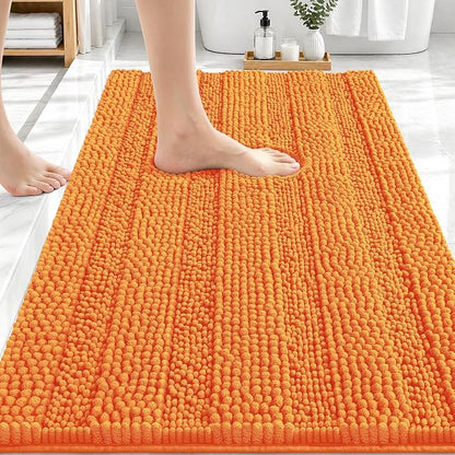 OLANLY Thick Bathroom Rugs 30x20, Soft Chenille Striped Bath Rugs, Orange | Rubber Backing, Machine Wash, Extra Absorbent Bath Mats for Bathroom Floor, Tub and Shower, Home Decor Accessories