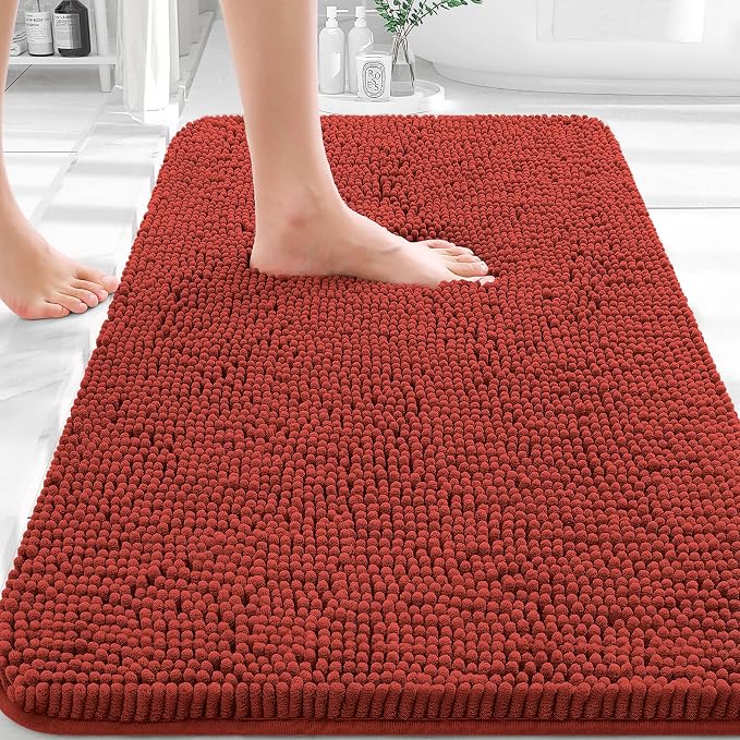 OLANLY Bathroom Rugs 30x20, Extra Soft Absorbent Chenille Bath Rugs | Rustic Terracotta, Quick-Drying Rubber Backing, Washable Bath Mat for Bathroom Floor, Tub and Shower, Home Decor Accessories