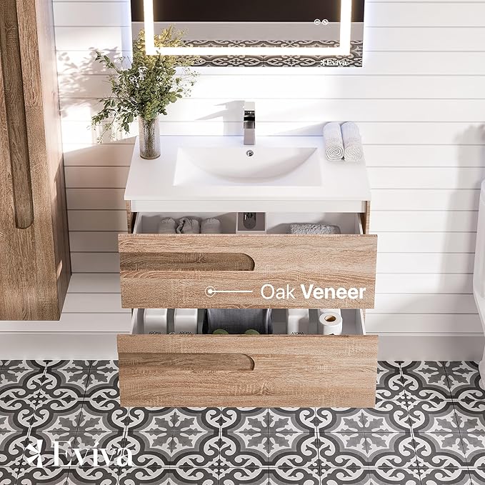Eviva Joy 40 in. Maple Wall MountSingle Sink Bath Vanity with Porcelain Top and Integrated Sink