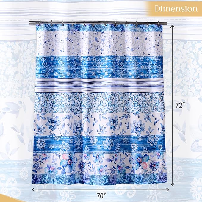 Maison d' Hermine Shower Curtain 100% Cotton One Panel 70"x72" Washable Fabric Shower Curtains for Bathroom, Easy Hanging with 12 Button Holes - Home Hotel Spa Easter Gifts (Summer Blues)