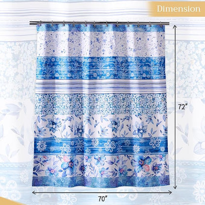 Maison d' Hermine Shower Curtain 100% Cotton One Panel 70"x72" Washable Fabric Shower Curtains for Bathroom, Easy Hanging with 12 Button Holes - Home Hotel Spa Easter Gifts (Summer Blues)