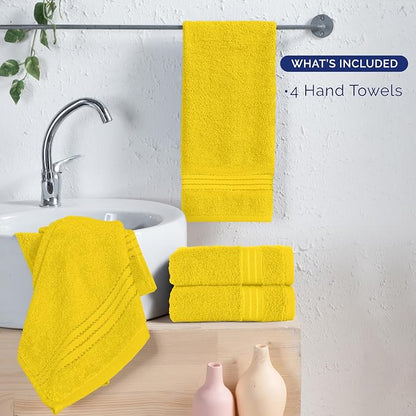 Elegant Comfort Premium Turkish Cotton 4 Pack Hand Towel Set - 16 x 28 inch, Luxurious Hotel Spa Quality 100% Turkish Cotton 4PC Hand Towel Set - Highly Absorbent - Soft Bathroom Towels, Yellow