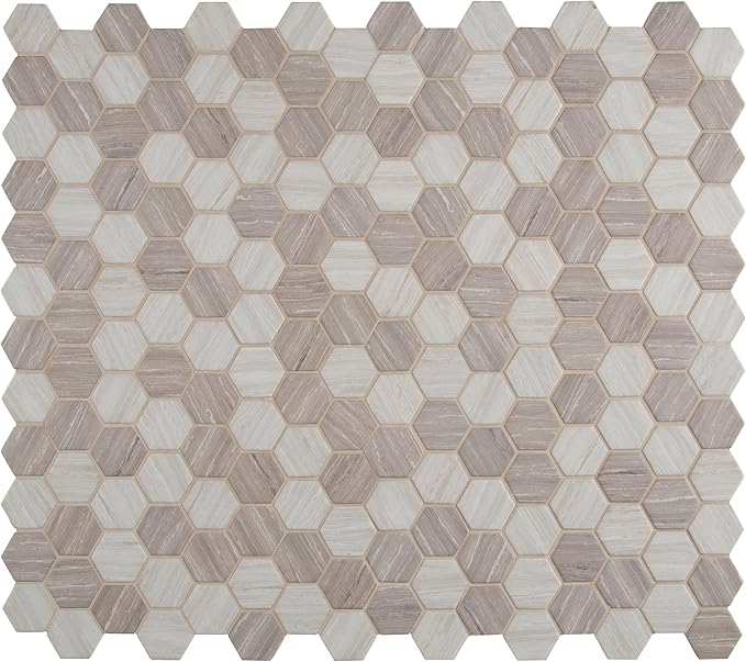 MSI Silva Oak Hexagon Glass Tile for Kitchen Backsplash, Wall Tile for Bathroom, Accent Wall Tile, and Shower Wall Tile, 12.75 in. x 11.02 in. Mesh-Mounted Mosaic Tile (14.70 sq. ft. / case)