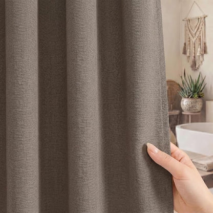 Seasonwood Taupe Linen Shower Curtain Farmhouse Bathroom Decor 60x72 Inches | Boho Bathroom Decor,12 Sturdy Stainless Steel Sliding Hangers,Rustic Country Style,Linen Shower Curtains for Bathroom