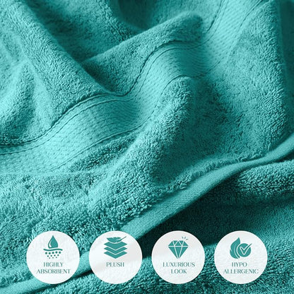SUPERIOR Egyptian Cotton Ultra Plush & Absorbent, 6 Piece Set, Turquoise | Quick Dry, Soft Luxury Towel Set, Bath Essentials, Guest Bath, Spa, 2 Bath, 2 Hand, 2 Face Towels, Madeline Towels