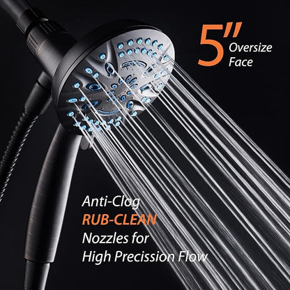 AquaCare Magneton 8-Mode High Pressure Handheld Shower Head with 2 Brackets | Space-age Magnetic Guidance Docking, Giant 5-inch Face with Hygienic Jets, Extra-long 6 ft. Stainless Steel Hose / Bronze
