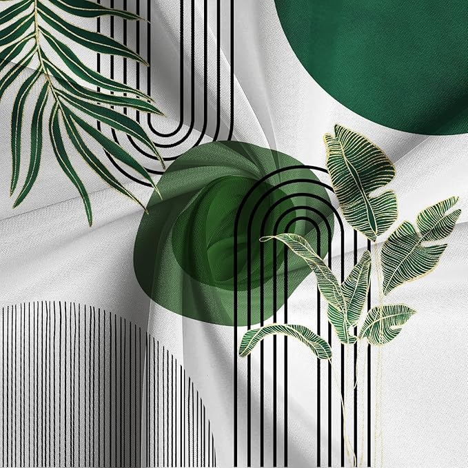 Mid Century Green Shower Curtain for Bathroom Boho Modern Abstract Plant Tropical Leaves Bathroom Curtain Set Geometric Arch Minimalist Waterproof Fabric Bath Decor 72x78 inch