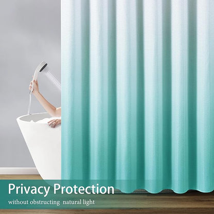 Shower Curtain 72 inches Long 6FT for Bathroom 1 Panel Aqua Blue | Ombre Waffle, Shower Curtains with Hook, Water Repellent, Boho Farmhouse, Simple Modern Bath Decor, 72x72