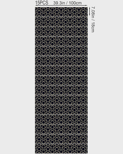 FLFK Rhombic Black and Gold Texture Stair Stickers - Set of 15, Peel and Stick Stair Riser Decals, 39.3"x7.08"