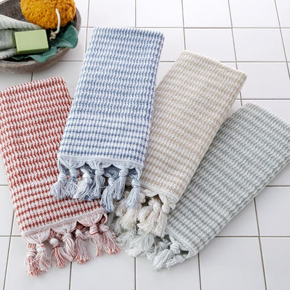 SKL Home Longborough Hand Towel Set-2pc, 100% Turkish Cotton, Sage | 640 GSM weight. Spa-level quality. Soft & absorbent jacquard with tassels. For the bathroom, kitchen, bar or any sink space.