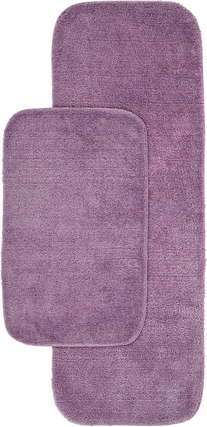 Garland Rug Traditional Nylon Washable Purple 2 Bath Rugs (21" X 34", 22" X 60") - Soft, Absorbent, and Stylish for Your Bathroom