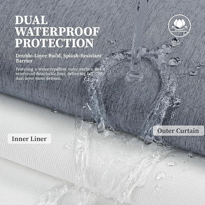 Blue Ringless Linen Textured Shower Curtain with Snap in Liner, 72x75 | 3 in 1 Hotel Shower Curtain Set, Removable Liner, Waterproof & Washable, Mesh Top Window, Durable Fabric, Easy to Install