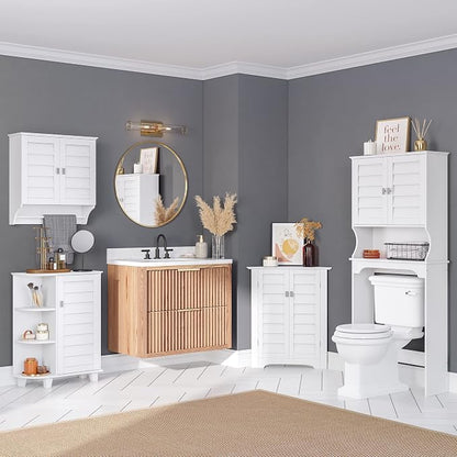 RiverRidge Brookfield Over the Toilet Spacesaver Medicine Cabinet, White | Bathroom Storage, Adjustable Shelves, Plantation-Style Shutter Doors, Rectangular Handles, Linen Storage Cabinet Organizer