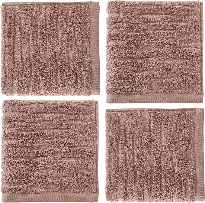 SKL Home CloudSoft Washcloth Set, 4-Piece, 100% Cotton Luxury, Clay | Premium spa-level quality. 520 GSM weight. Ultra plush & absorbent.
