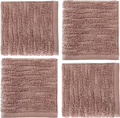 SKL Home CloudSoft Washcloth Set, 4-Piece, 100% Cotton Luxury, Clay | Premium spa-level quality. 520 GSM weight. Ultra plush & absorbent.