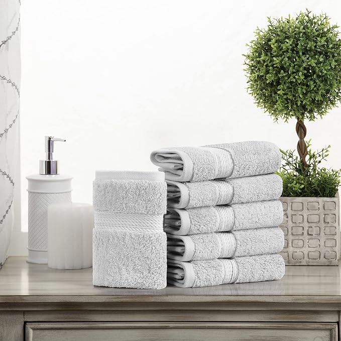SUPERIOR Egyptian Cotton Plush & Absorbent, Face Towel Set of 6, Silver | Quick Dry, Soft Luxury Towel Set, Bath Essentials for Bathroom, Guest Bath, Spa, 2 Piece Face, Madeline Towels