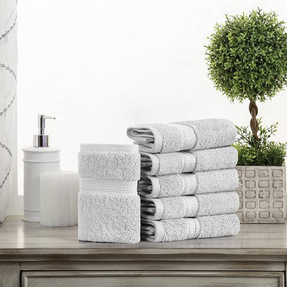 SUPERIOR Egyptian Cotton Plush & Absorbent, Face Towel Set of 6, Silver | Quick Dry, Soft Luxury Towel Set, Bath Essentials for Bathroom, Guest Bath, Spa, 2 Piece Face, Madeline Towels